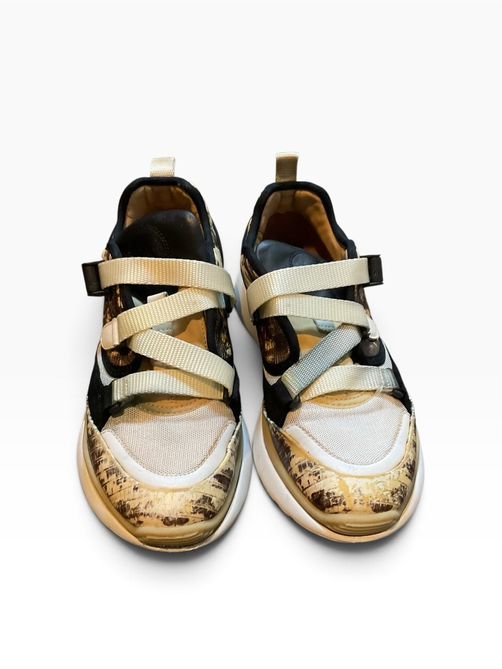 Chloe Gold, Black & White Strap Sneakers
